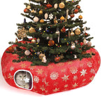 Cat Tunnel Bed for Indoor Cats, XL Christmas Tree Skirts Washable Warm Soft Indoor Cat Donut Tunnel, Multifunctional Cat Interactive Playground Toys for Felines Pet Christmas Tree Decoration
