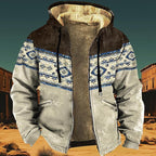 Men's Western Aztec Jackets Hooded Cowboy Hoodie Warm Full Zip Ethnic Vintage Long Sleeve Coat Fall Winter Tops