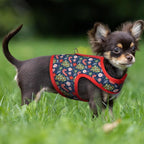 Mile High Life Velcro Dog Harness, Air Mesh Floral Vest Harness for 20 lbs Small Dogs & Cats, Easy Get on Adjustable Easy Closures Both Neck and Chest(Red Tree, S Chest 16"-18")