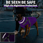 Dogcheer Dog Coat with Harness, Waterproof Warm Dog Winter Jacket with Pockets, Reflective Pet Fleece Jacket Turtleneck Snowsuit for Small Medium Large Dogs - Purple, 2XL