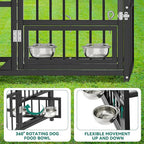 YITAHOME Outdoor Dog Enclosure with Rotating Feeder Bowls, 4'L x 4'W x 5'H Outside Dog Kennel with Roof, Heavy Duty Dog Cage for Small Medium Dogs