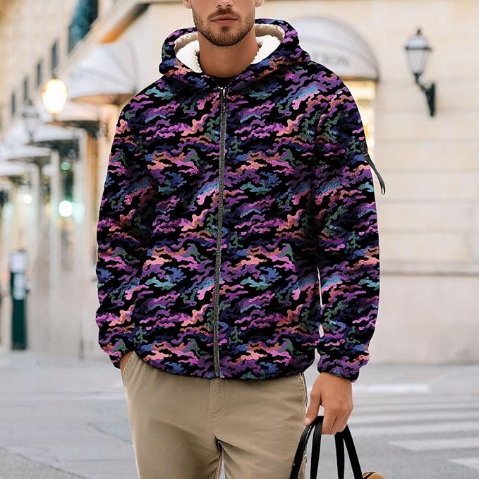 Men's Camouflage Hunting Fleece Lined Hoodie Camo Jackets Zip Up Long Sleeve Casual Winter Coats Hood Outerwear