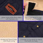 ASENKU Warm Dog Winter Coat, Waterproof Dog Coat for Cold Weather, Fleece Dogs Jacket with Ultra Thick Plush Lining Leash Hole Storage Pockets for Medium Large Dogs (Navy Blue, Large)