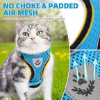 PUPTECK Cat Harness and Leash Set Escape Proof Reflective Cat Walking Harness Adjustable Soft Breathable Mesh Vest for Small Pets, Blue, M