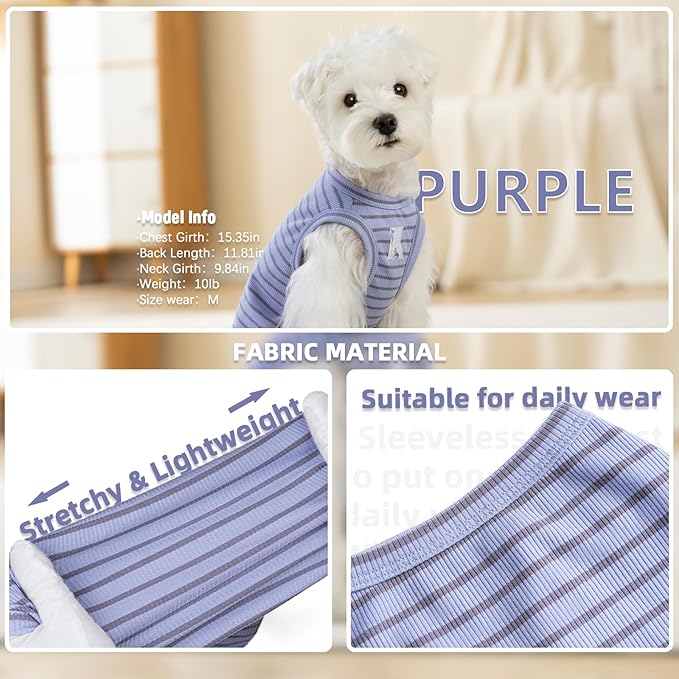 Koneseve Dog Shirt 2 Pack Breathable Sleeveless Vest, Stretchy & Soft, Purple & Vivid Green Size 3XL