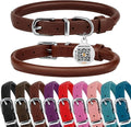 BRONZEDOG Rolled Leather Dog Collar for Small Medium Large Dogs with QR ID Tag (XS: 9-11 Inch, Chocolate Brown)