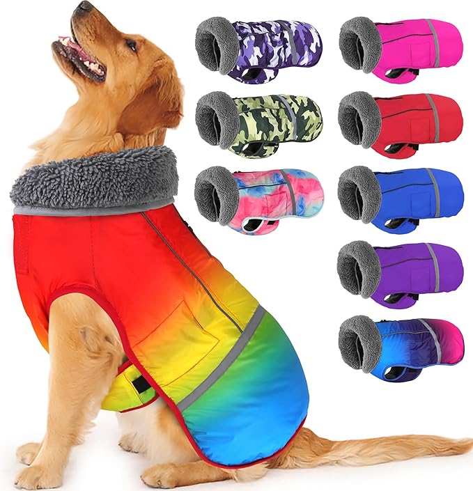 Dogcheer Warm Dog Coat, Waterproof Dog Winter Jacket Christmas Puppy Cold Weather Coats with Buckle, Reflective Adjustable Pet Snow Jacket for Small Medium Large Dogs - Gradient Red-Yellow, 2XL
