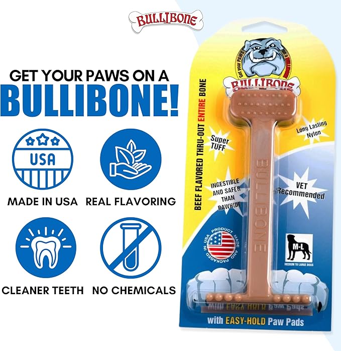 Bullibone Nylon Dog Chew Toy Nylon Bone - Improves Dental Hygiene, Easy to Grip Bottom, and Permeated with Flavor (Beef, XL - Single)