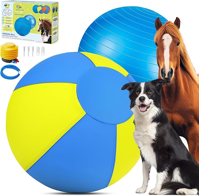 Herding Ball for Dogs and Horses - 25" Jolly Ball for Dogs, Agility Training Equipment, Herding for Australian/German Shepherd, Improved Bite-Resistant, Reinforced Sewing Dog Toys - Blue Large