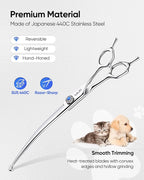 ULG 7.5" Curved, Compact Dog Grooming Scissors - Professional Pet Shears, Silver Stainless Steel