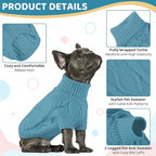 Queenmore Small Dog Pullover Sweater, Cold Weather Cable Knitwear, Classic Turtleneck Thick Warm Clothes for Chihuahua, Bulldog, Dachshund, Pug (Peacock Blue, Medium)