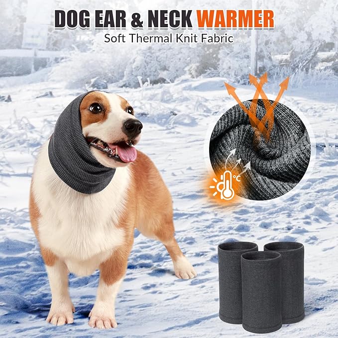 SlowTon Quiet Ears Dog Hoodie - 2 Pcs Ear Wrap Dog Ear Muffs Noise Protection, Anxiety Relief Dogs Hat Calming Hood Head Cover, Pet Headband Dogs Ear Protector for Grooming, Force Drying (Grey,S)