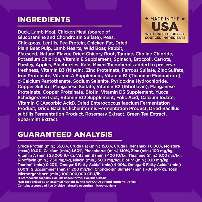 Wellness CORE+ Dry Dog Food with Freeze Dried Pieces, Grain Free, High Protein, Natural, Wild Game Duck, Lamb, Wild Boar, & Rabbit Recipe, (4-Pound Bag)