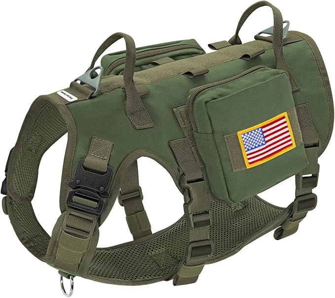 Forestpaw Dog Harness Medium Sized,Tactical Dog Harness with Handle,No Pull Military Style Service Dog Vest with Pockets Adjustable for Medium Large Dogs,Green,Chest 15.5-25.5"