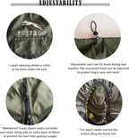 Dog Lightweight Windbreaker, Dog Outdoor 4-Legs Jacket, 0.5 lbs,Durable Water Repellent, Hooded, Easy on/Off with Collar and Harness, Reflective, Packable,Dark Olive -Large (Male)