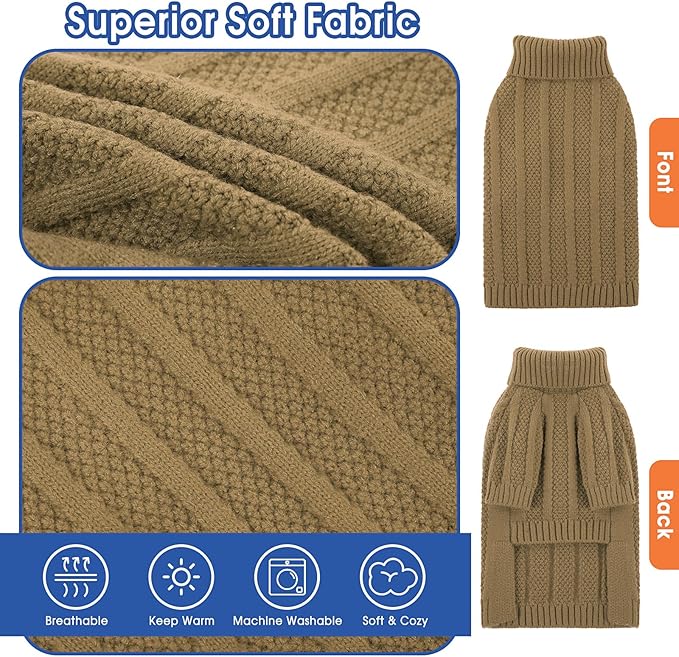 Queenmore XXL Dog Sweater,Large Dog Sweaters for Dogs Girls Boys,Xmas Turtleneck Pullover Pet Sweaters for Large Dogs,Cold Weather Doggie Sweatshirt Knitwear for Golden Retriever,Labrador(Camel,XXL)
