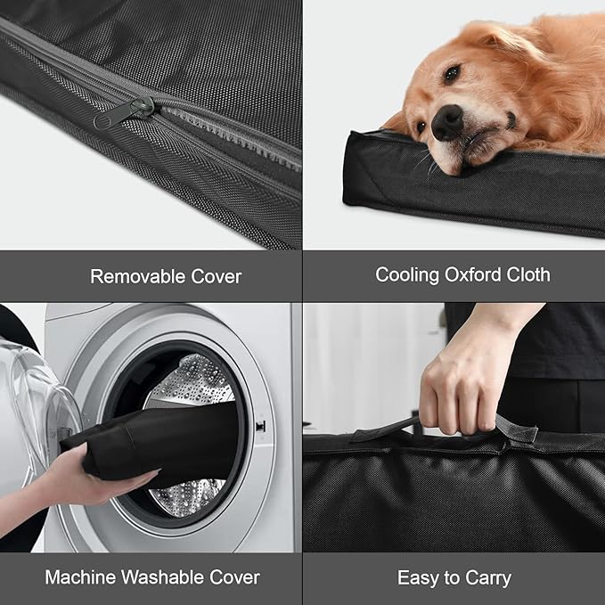 Outdoor Extra Large Dog Crate Bed, XXL Waterproof Dog Bed for Giant Breeds Dogs, 47x29 Inch Orthopedic Egg Crate Foam Pet Mat with Removable Cooling Cover, Black