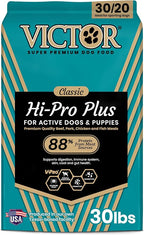 VICTOR Super Premium Dog Food – Hi-Pro Plus Dry Kibble – High Protein Dog Food with 30% Protein – Beef, Chicken, Pork, Fish Meals, Gluten Free - for High Energy and Active Dogs & Puppies, 30lbs
