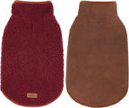 cyeollo Warm Dog Coat Fleece Sherpa Winter Sweater Coats, Turtleneck Dog Jacket Vest for Small Medium Large Dogs with Leash Hole, Soft Reversible Pet Coats for Cold Weather, Burgundy, L