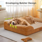 Jumbo Dog Bed for Extra Large Dogs, Orthopedic Dog Bed with Cooling Gel Memory Foam, Waterproof Pet Bed with Removable Washable Cover, 45" Pet Sofa Couch Dutch Velvet with Bone Toy, Brown