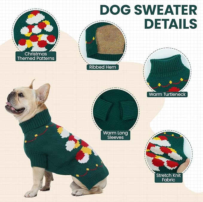 BRKURLEG Dog Sweaters, Christmas Dog Sweaters for Small Dogs Boy Girl, Warm Pet Sweater for Cold Weather, Xmas, New Year, Pet Pullover Sweater for Cats, Dachshund, Poodle, Shih Tzu (Green, S)