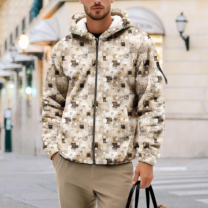 Men's Camouflage Hunting Fleece Lined Hoodie Camo Jackets Zip Up Long Sleeve Casual Winter Coats Hood Outerwear