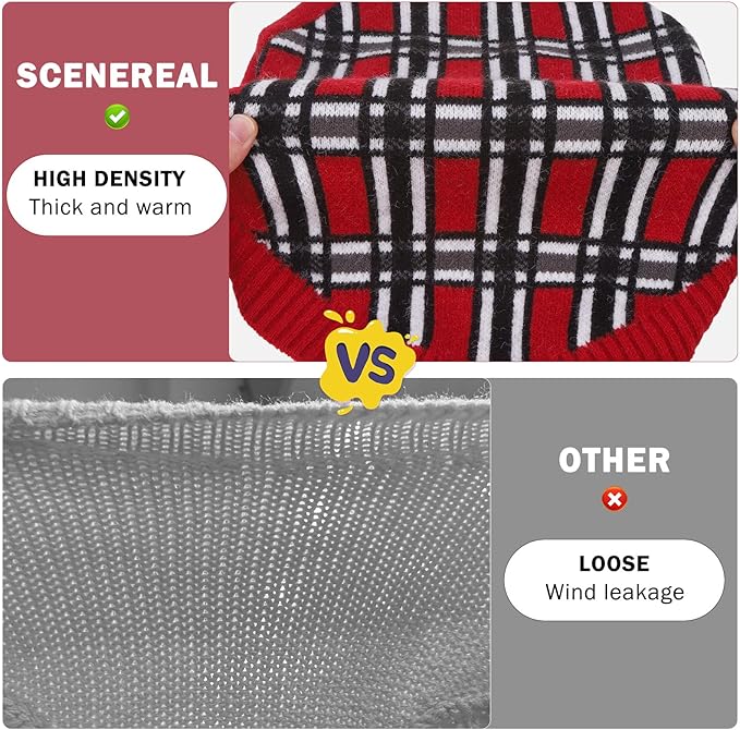 SCENEREAL Turtleneck Dog Sweater for Small Medium Large Dogs Girls Boys, Christmas Plaid Pullover Puppy Sweatershirt, Dogs Cold Weather Outfit Clothes, Ideal Gift for Pet in New Year, Red Plaid XS