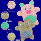 Crinkle Dog Toys Squeaky Plush No Stuffing Cute Puppy Stuffless Tough Rop Pull Toy, Fun Dog Stuffed Animals Durable Chew Set for Small Medium Large Pup (Large, Pink Pig+Green Frog)