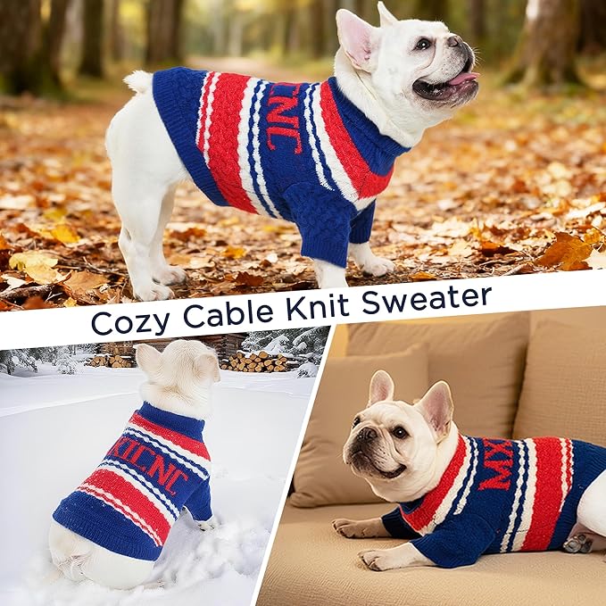 Dog Sweater for Small Medium Dogs & Cats, Classic Turtleneck Knitted Striped Pet Sweater, Warm Winter Soft Christmas Outfit for Boy & Girl Dogs, Small