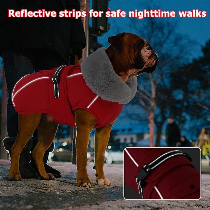 Dogcheer Dog Coat with Pocket, Waterproof Dog Jacket with Adjustable Buckle, Reflective Puppy Winter Coat Warm Turtleneck Fleece SnowJacket for Small Medium Large Dogs - Red M