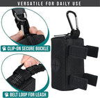 PetAmi Dog Poop Bag Holder for Leash Doggie Waste Bag Dispenser with Clip & Velcro Belt for Puppy Potty Walking Accessories Travel Camping Pet Supplies Zipper Pouch with Trash Bag Roll, Black 1 Pack