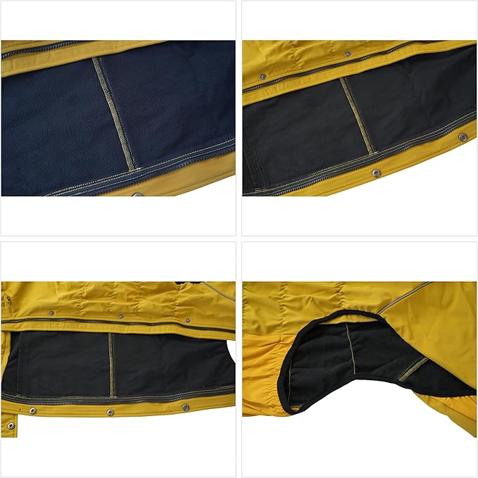 LOVELONGLONG Fleece-Lined Dog Raincoat with Removable Hood – Waterproof Winter Full Body Dog Jacket – Windproof Snowproof Cold-Weather Suit – Yellow-F 2XL