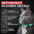 Leather Cat Collar with Bell and Safety Elastic Strap Breakaway Alternative for Small & Large Kittens, Stylish Pet Leather Collar for Boy, Girl Cats with Metal Buckle & QR ID Tag (Mint)