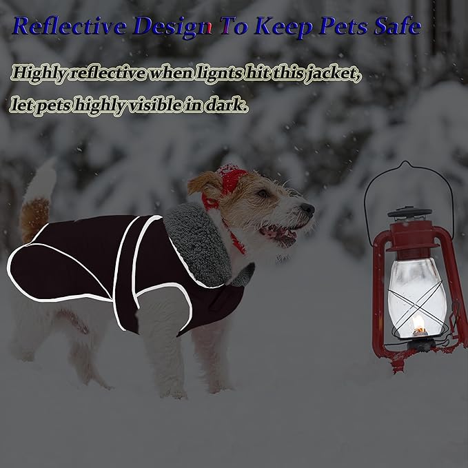 Dogcheer Dog Winter Jacket,Fleece Collar Cold Weather Clothes with Thick Padded, Reflective Sweater Waterproof Windproof Pet Warm Vest for Small Medium Large Dogs, XL(Chest Girth 26.8-34.6,Back 20.5)