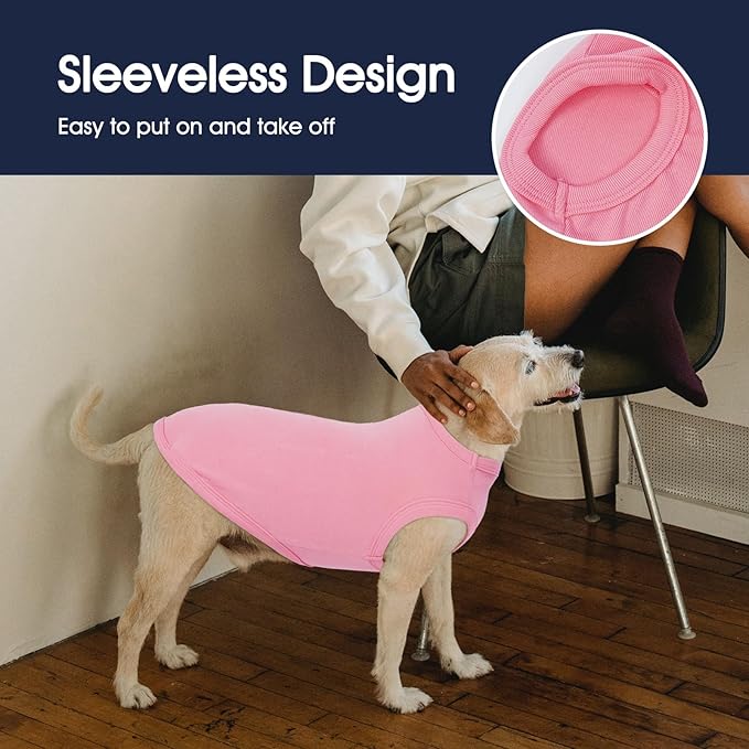 IECOii 2 Pack Dog T-Shirts for Small Medium Dogs,Lightweight & Comfortable – Easy to Wear,Machine Washable & Non - Fading – Perfect for Summer Indoor and Outdoor Use,Pink+Stripes,Large