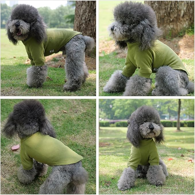 Lovelonglong Ribbed Dog T-Shirt Cotton Knitted Dog Sweaters for All Season Pet T-Shirts for Large Medium Small Dogs Olive Green L