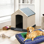 DWVO Plastic Dog House, Weatherproof Outdoor/Indoor Doghouse, Puppy Kennel with Air Vents and Elevated Floor
