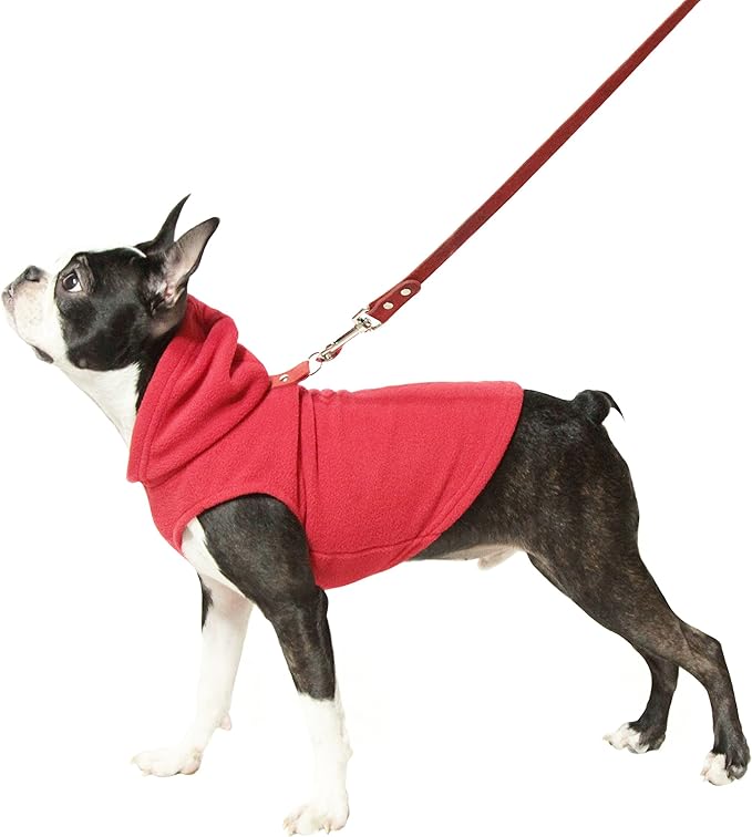 Gooby Fleece Vest Hoodie Dog Sweater - Red, Medium - Warm Pullover Dog Hoodie with O-Ring Leash for Small to Medium Dogs