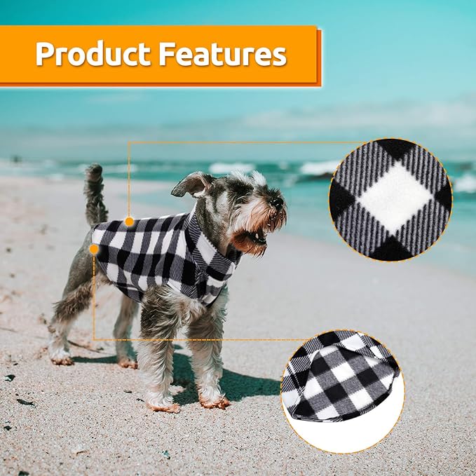 ASENKU Dog Sweater, Plaid Fleece Dogs Vest, Soft Warm Pet Clothes, Cold Weather Puppy Jacket, Comfortable Pullover Shirt for Tiny & Small Dog Breeds Only