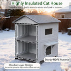 Rockever Plastic Insulated Outdoor Cat House with Escape Door, 2 Story Waterproof Cat House for Outdoor Cats for Feral Cats, Elevated Outside Cat Shelter, Clean and Assemble Easily