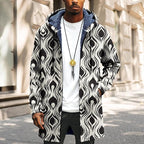 Mens Long Cardigan Hoodies Full Zip Fleece Lined Jackets Fashion Knitted Color Block Hooded Coat with Pockets