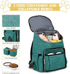 BAGLHER Travel Dog Backpack - Detachable Travel Dog Food Container for Pet Supplies Dog Gear Backpack,Dog Bag for Traveling with 2 Silicone Collapsible Bowls and 2 Food Baskets Green