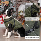 Dog Jacket with Harness,Fleece Lined Warm Puppy Coat for Winter,Soft Windproof Small Dog Vest,Green M