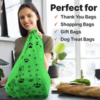 T-Shirt Bags – Paw Print Design Green Color - 100 Pack - Thank You & Shopping Bags - Cat or Dog - 22" L x 12" W x 7" Plastic