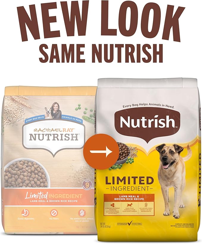 Rachael Ray Nutrish Just 6 Natural Dry Dog Food, Limited Ingredient, Lamb Meal & Rice, 6 Lbs
