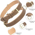 Leather Dog Collar for Small Medium Large Dogs, Soft Padded Dog Leather Collar with Heavy Duty Gold Buckle, Durable & Comfortable for Medium Dogs Daily Walking (Light Brown, M)