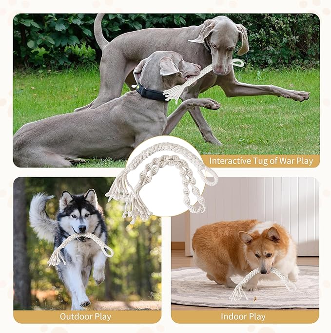 Dog Rope Toys for Large/Medium Aggressive Chewers, Tough Cotton Chew Toy, 18in Indestructible, Tug of War Dog Pull Rope Teeth Cleaning (2 pack-18Inch)