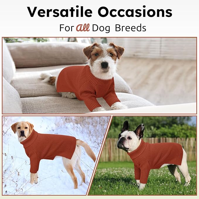 Queenmore Dog Sweater for Large Breeds, Long Sleeve Warm Dog Sweaters, Turtleneck Knitted Pullover Pet Clothes, XL Dog KintSweater, Cat Knitwear, Saddle Brown XL