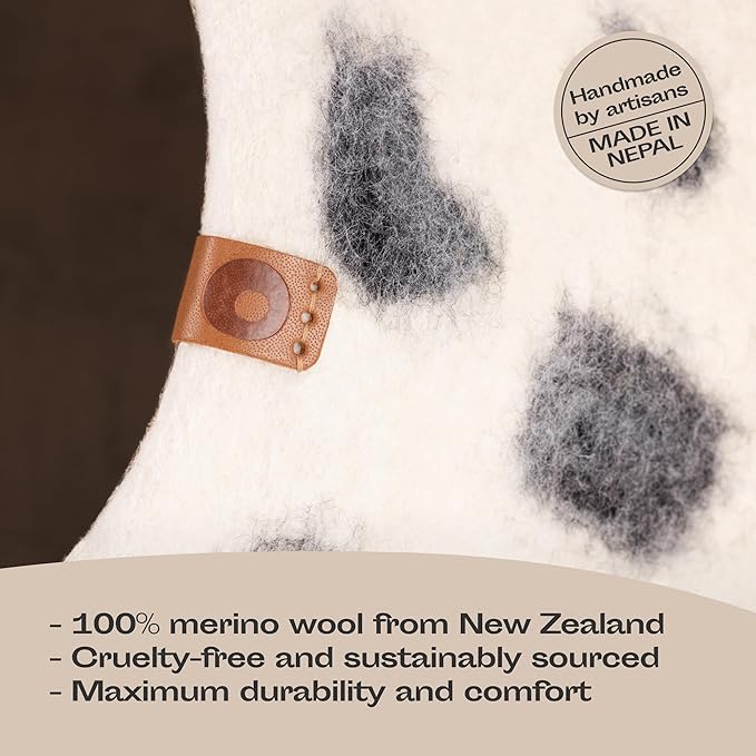 MEOWFIA Cat Cave – Premium Felt Cat Bed for Indoor Cats, Handmade 100% Merino Wool (Large, Snow Leopard)