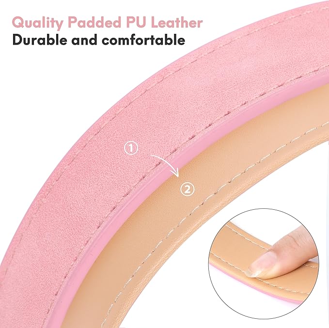 Leather Dog Collar for Large Dogs, Soft Padded Dog Leather Collar with Heavy Duty Gold Buckle, Durable & Comfortable, Pink, L